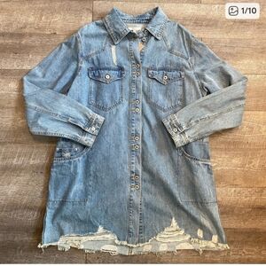 Veveret NWOT Distressed Denim Long Jacket Or Dress